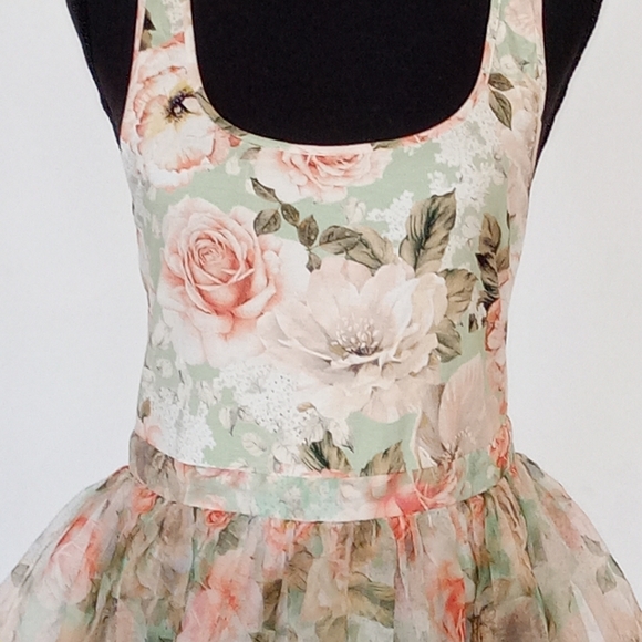 Alice + Olivia Chara flared floral-print silk-organza and jersey mini dress - Picture 7 of 9